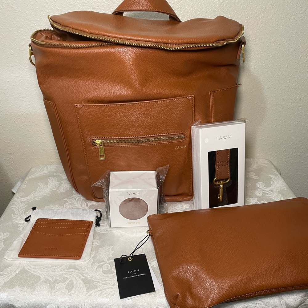 NEW FAWN DESIGN Diaper Bag Bundle - Vegan Leather Diaper Bag/Backpack